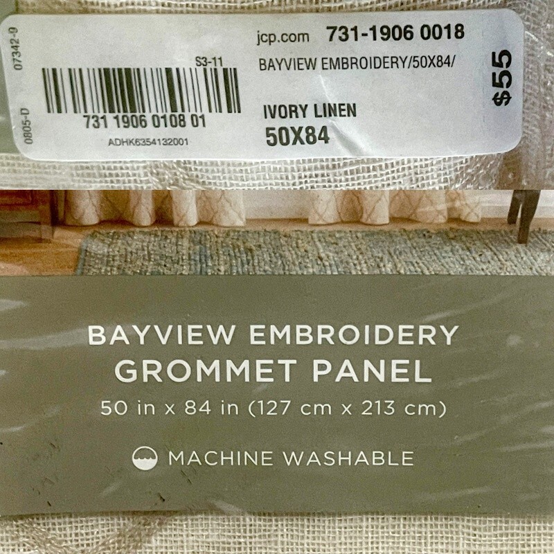 Lot of 4 – JCP Home Bayview Embroidery Grommet Panel 50X84 Ivory Linen NWT