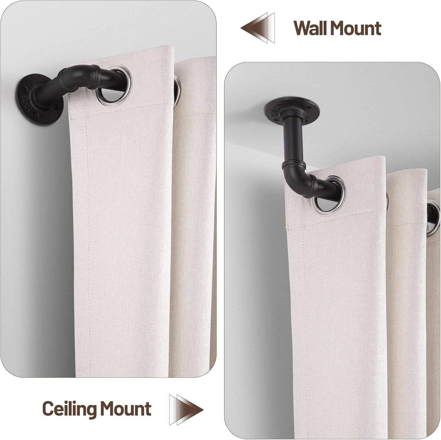 Rustic Black Curtain Rod, Includes Installation Accessories and Instructions
