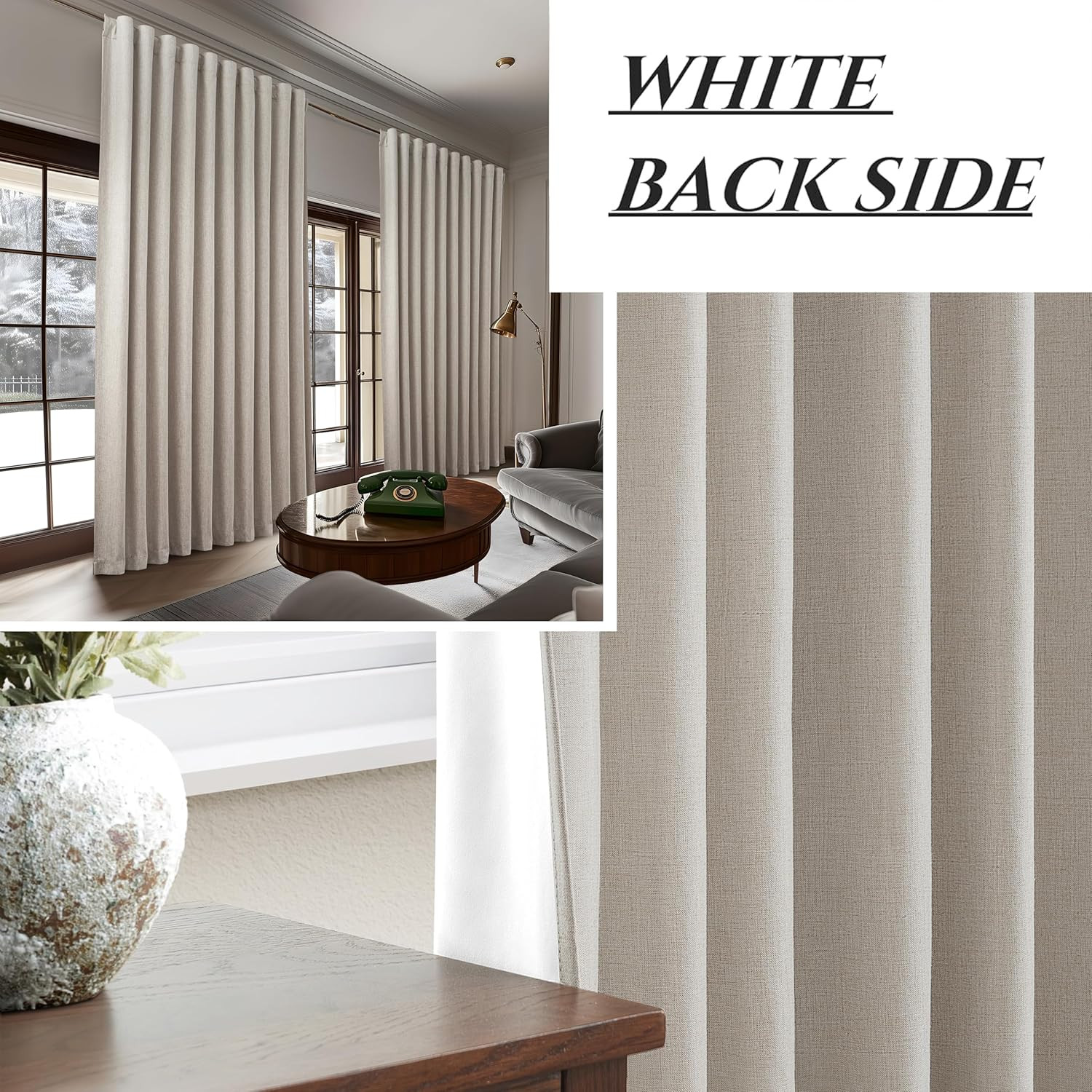 Extra Wide Blackout Curtains 100″ x 84″ Natural Linen Thermal Drapes 2 Panels