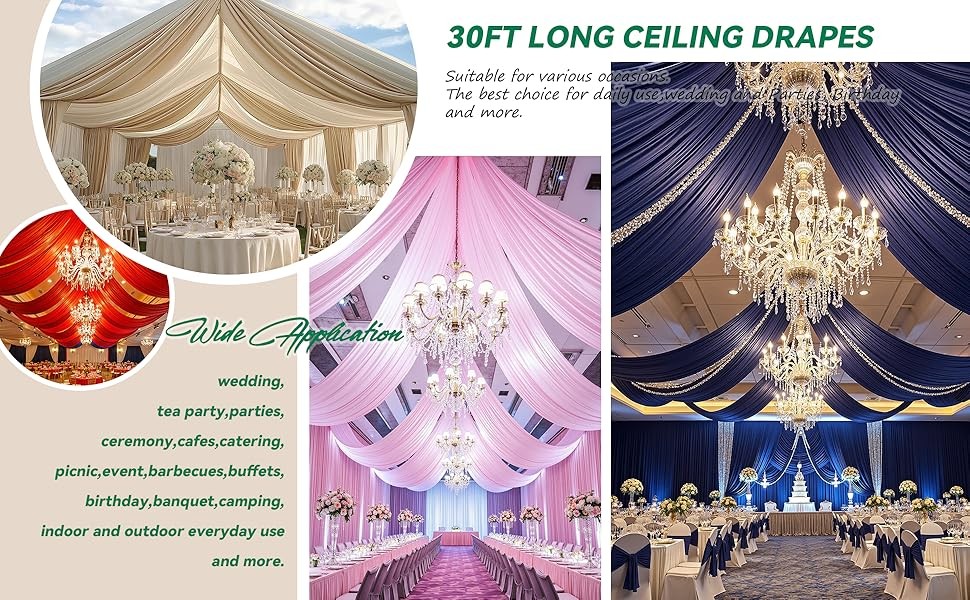 20ftx40ft Ivory Ceiling Curtain for Wedding Parties – 4 Panels Wrinkle-40 FT