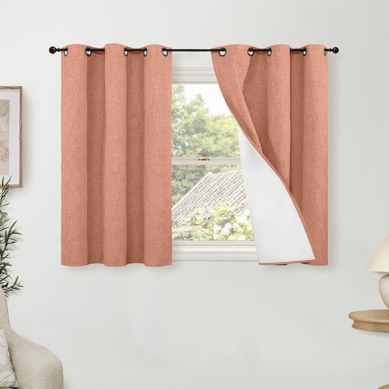 Lajode 100% Linen Blackout Curtains 45 Inch Length 2 Panels Set for Small
