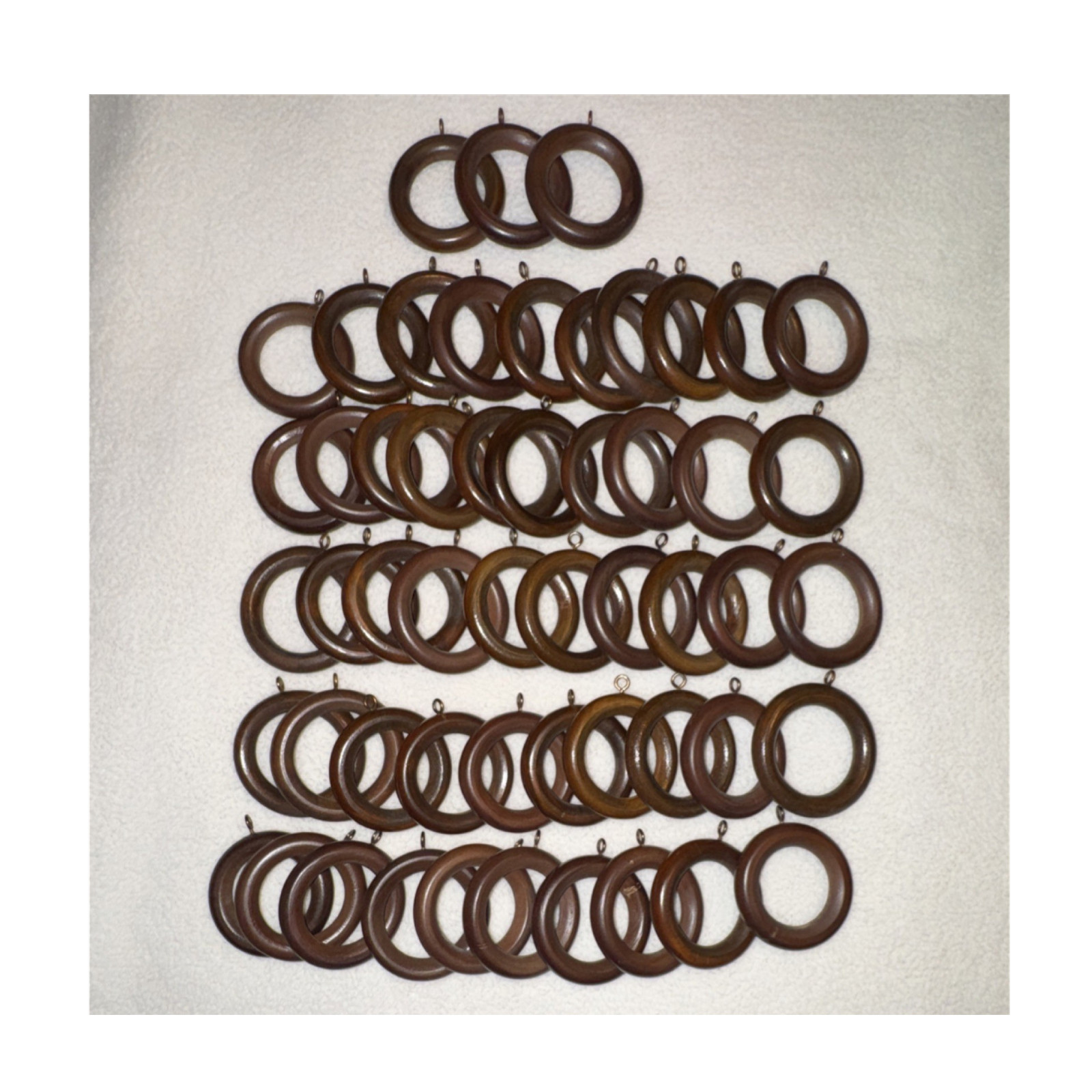 Wooden Curtain Rod Rings Eyelet Hooks Lot Of 53 Dark Brown Drapery Hooks 2 1/2”