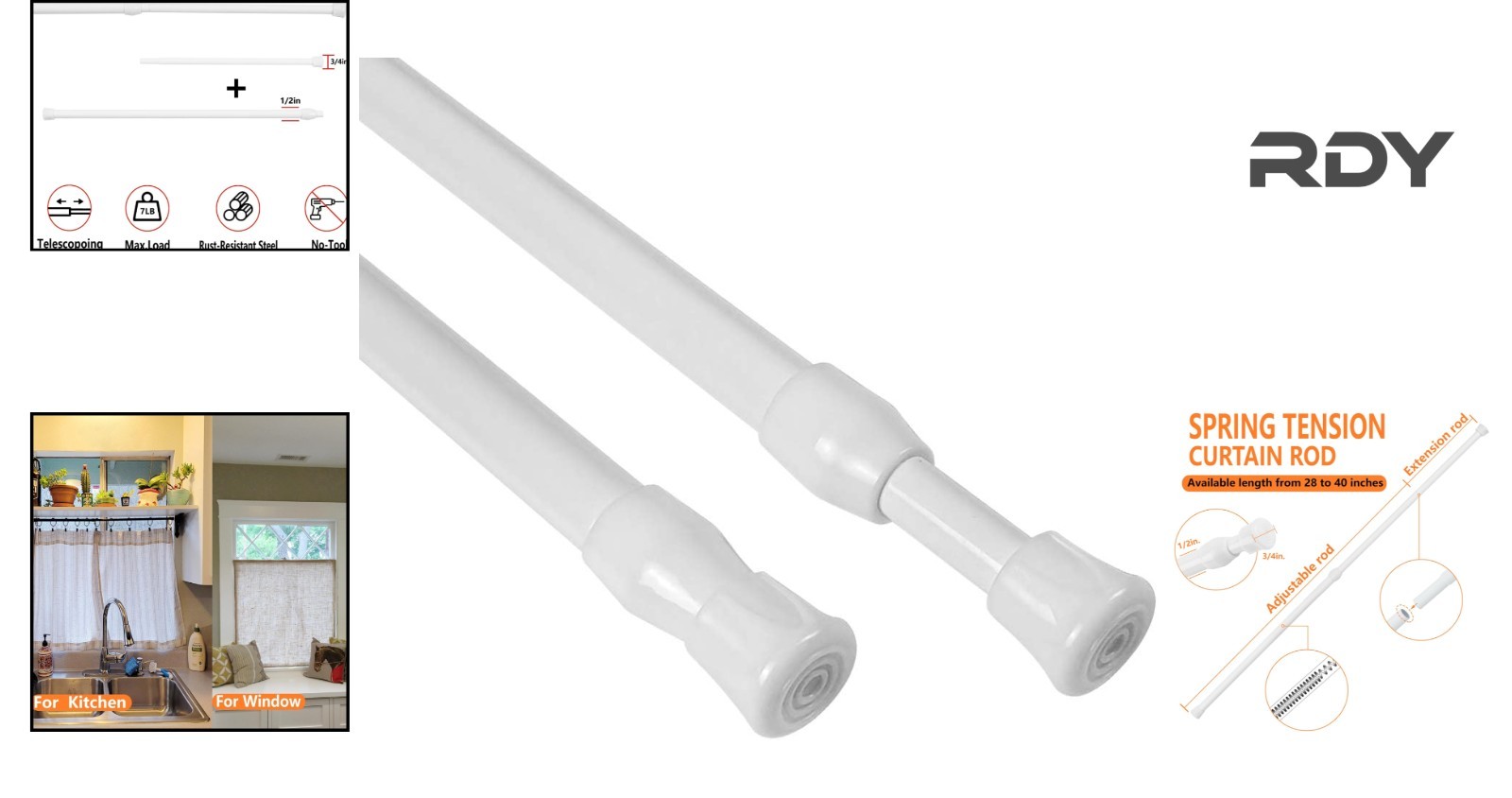 Durable 2Pcs Adjustable Tension Curtain Rods (28-40 Inch) – Elegant & Practical