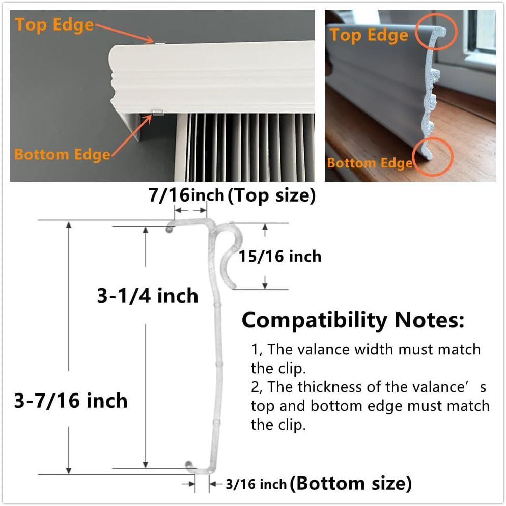 Valance Clips 6Pcs 3-1/4” Window Blinds Hidden Clip Clear Plastic for Horizonta