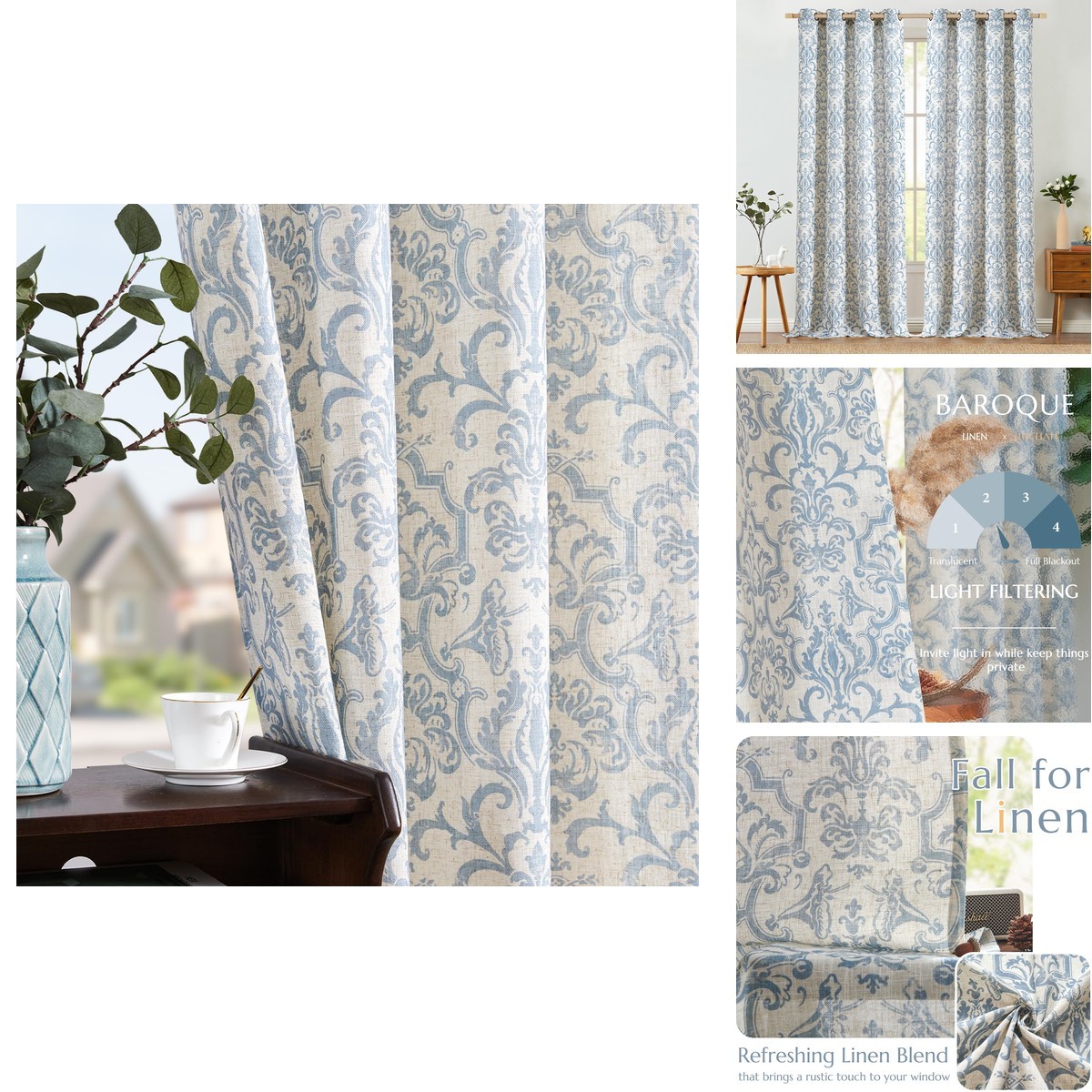 Jinchan Curtains Bedroom Light Filtering Curtains 90 Inch Length 2 Panels Set