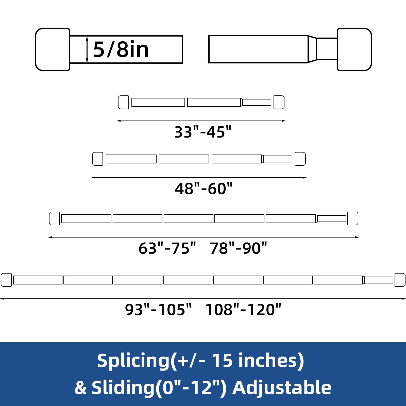 Alskarhem Black Curtain Rods for Windows 32 to 90 Inch,5/8 32″-90″,