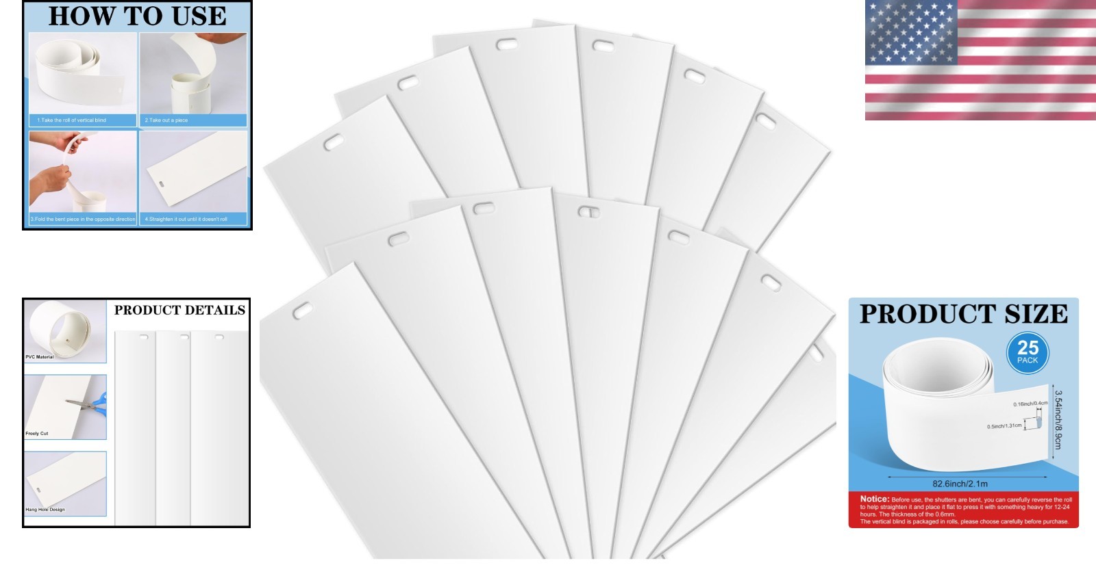 25 Pack 82.5″ PVC Vertical Blinds, White Replacement Slats
