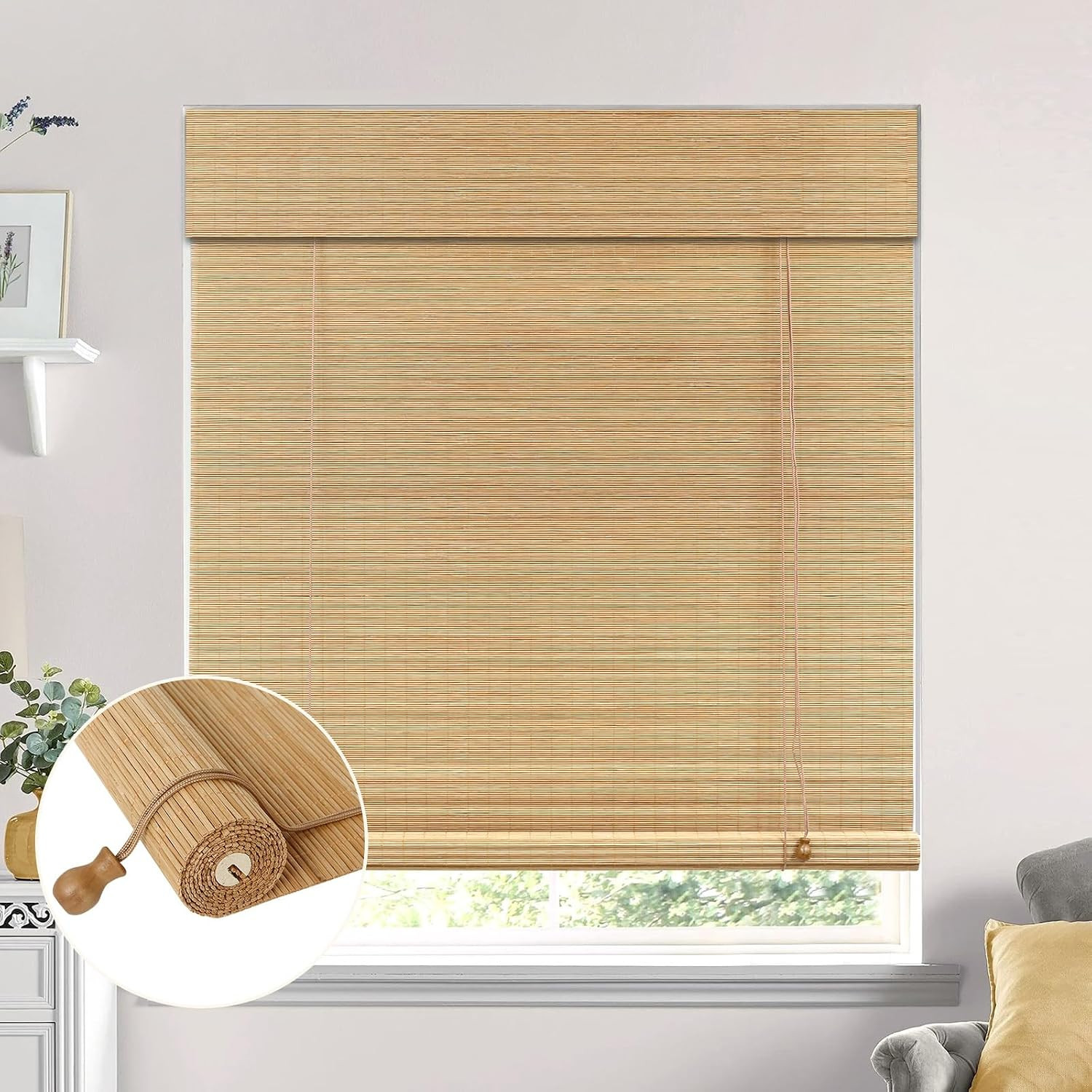 No Drill Bamboo Blinds for Interior Windows, Bamboo Shades for Indoor Windows, R