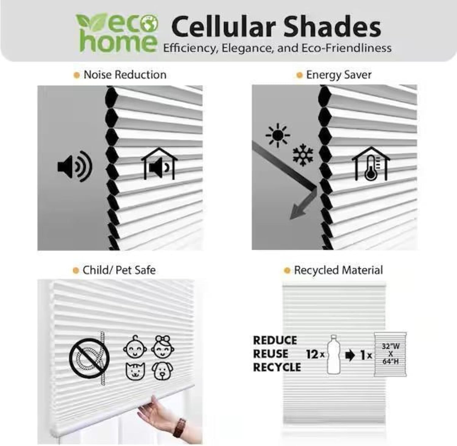 DEZ FURNISHINGS Cordless 1″ Light Filtering Cellular Shade 48.5″W x 48″H, White