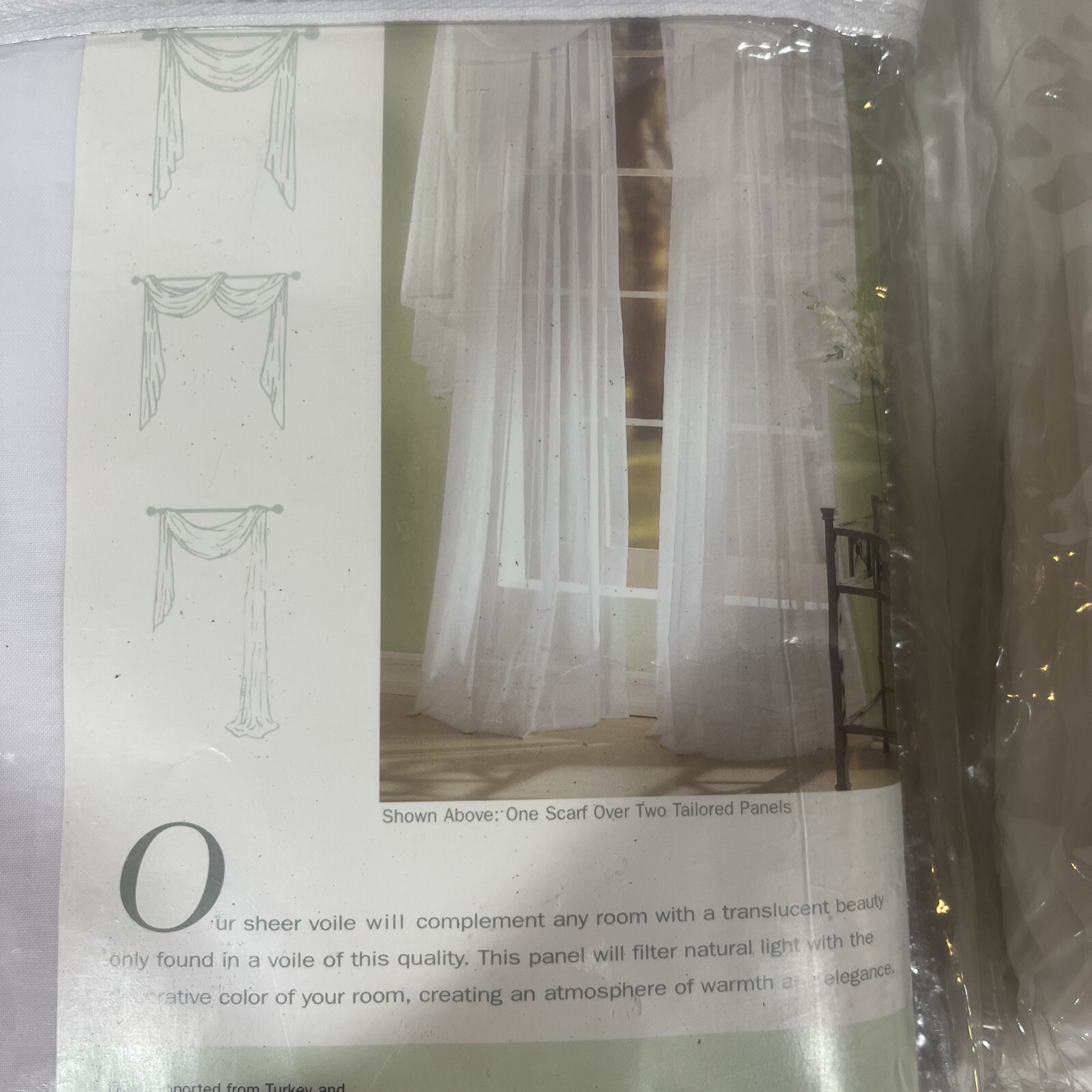 New Rectangular Window Scarf 59” x216” White Sheer Voile Tangiers Elegance Decor