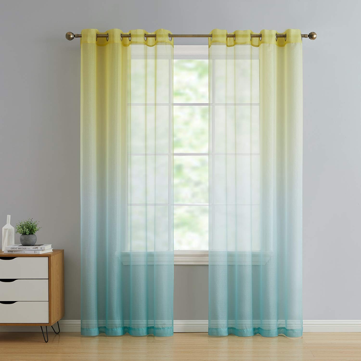 2 Pack Semi Sheer Ombre Chic Grommet Curtain Panels – Assorted Colors (Citrus…