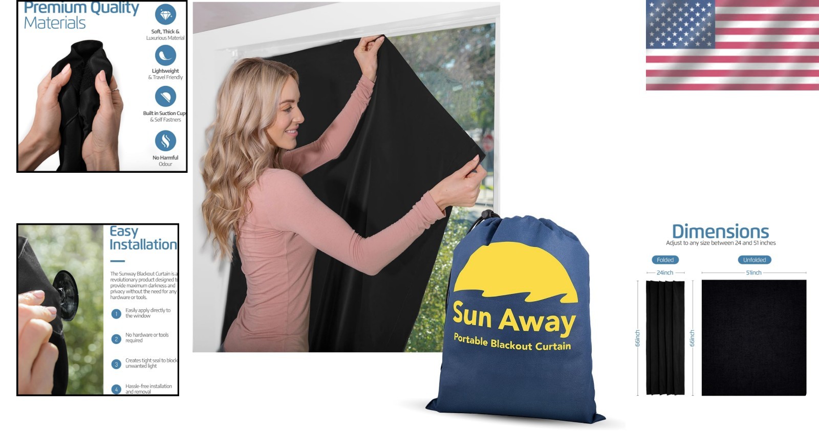 Blackout Curtain Portable Suction Cup Room Darkening Travel Shade