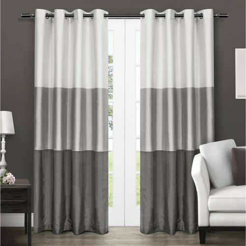 Exclusive Home Chateau Striped Faux Silk Grommet Top Panel Pair 54″x108″, Gray