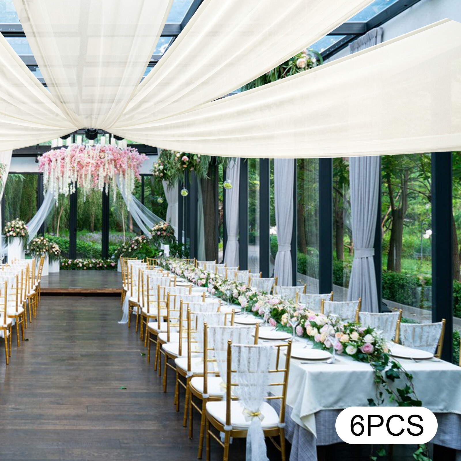 Modern Chiffon Ceiling Drapes 6 Panels 5x15ft Wedding Party Stage DIY Decoration