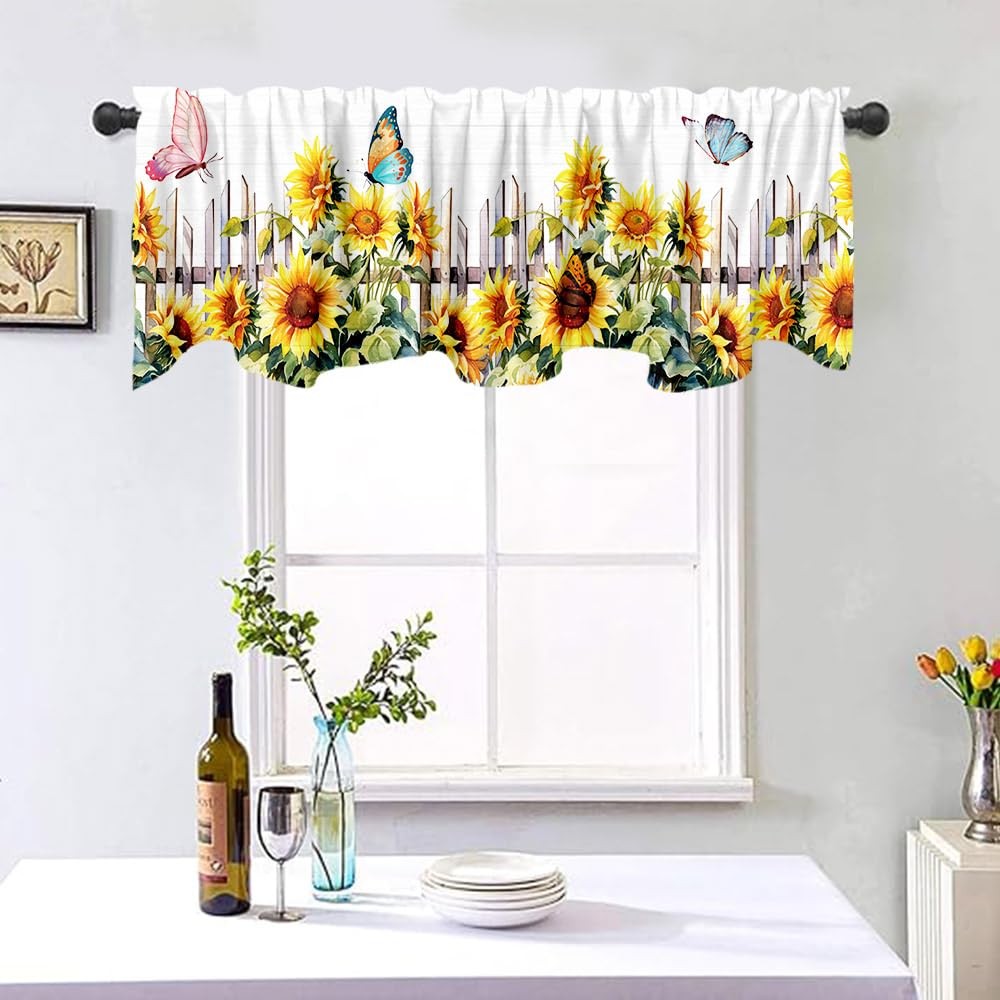 54×18 Inches Sunflower Butterfly Window Valance Drapery Rustic Summer Floral …