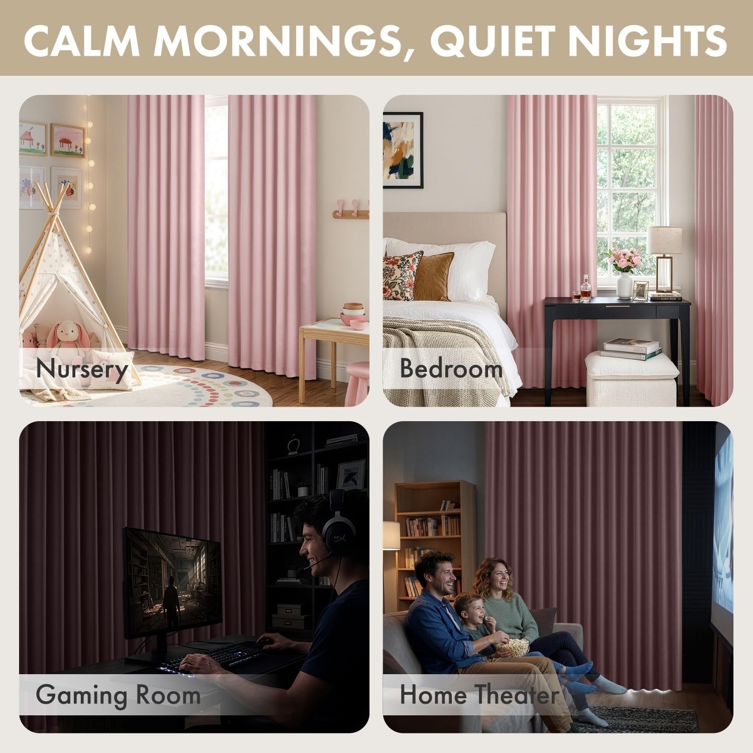Light Pink Blackout Curtains Nursery Bedroom 84 Inches Long 2 Panels, Baby Pi…