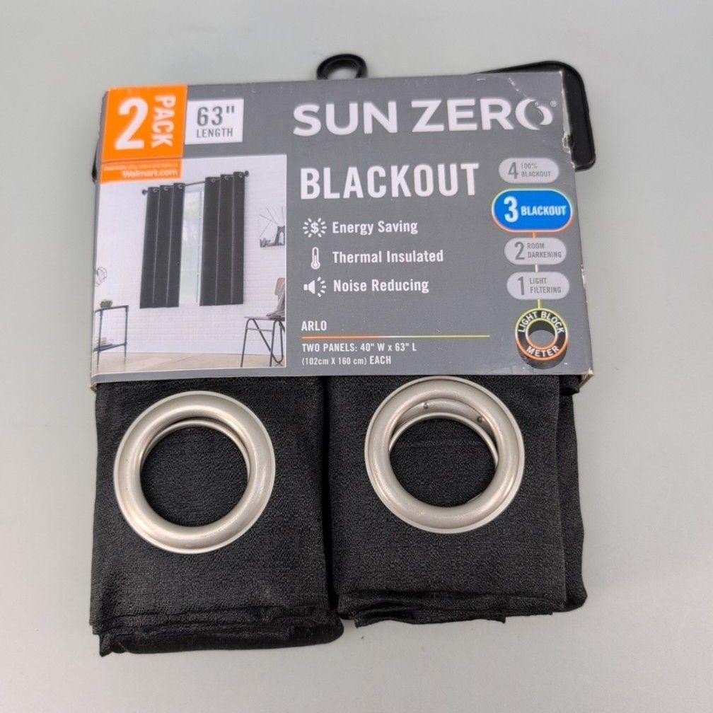 Sun Zero Arlo Blackout Window Panels 2 Pack 40×63 Black Grommet Curtain Pair