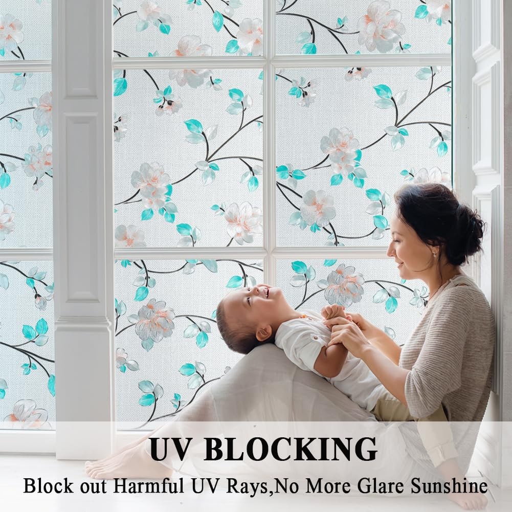 Decorative Window Film Flower, Static Cling Glass Door Privacy Film Non-Adhes…