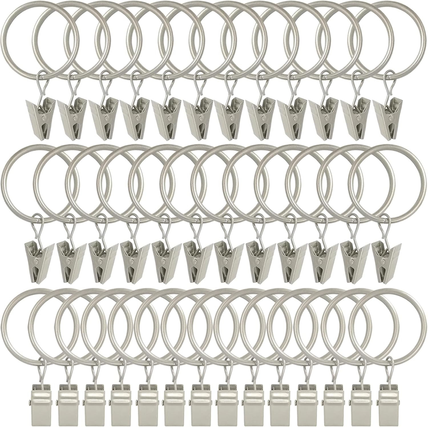Weekseight 40 Pack Matte Silver Curtain Rings with Clips, Curtain Hooks Hangers