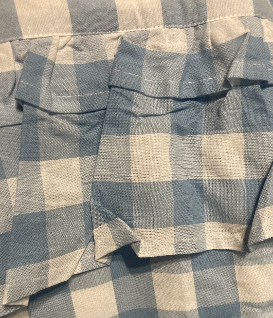 VHC Brands April & Olive Ruffled Gingham Blue Valance Curtains *TWO SETS* ~ EUC