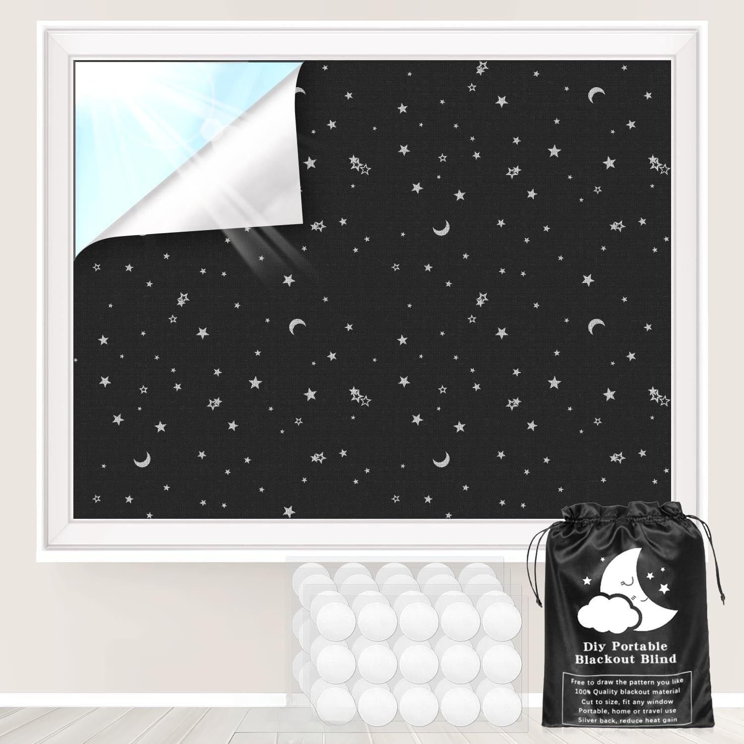 Portable Blackout Curtains, 157″x57″ No Drill Window Shades DIY, Black Out Wi…