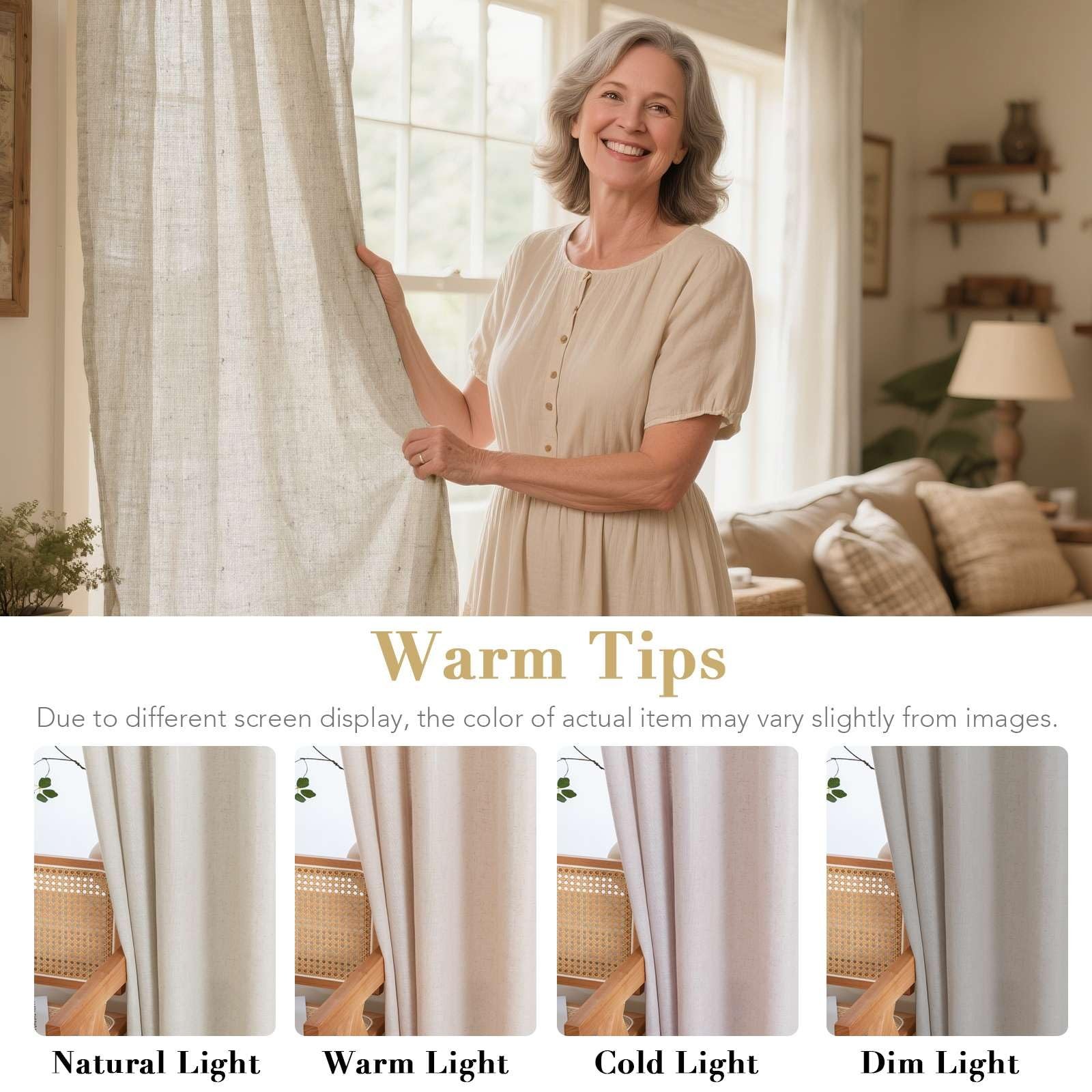 H.VERSAILTEX Living Room Linen Semi Sheer Curtains Nickel Grommet Curtains Pr…