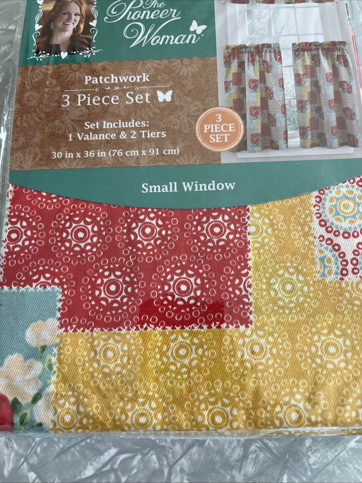 Pioneer Woman ~ Patchwork ~ Three (3) Piece Curtain Set ~ 30″ x 36″