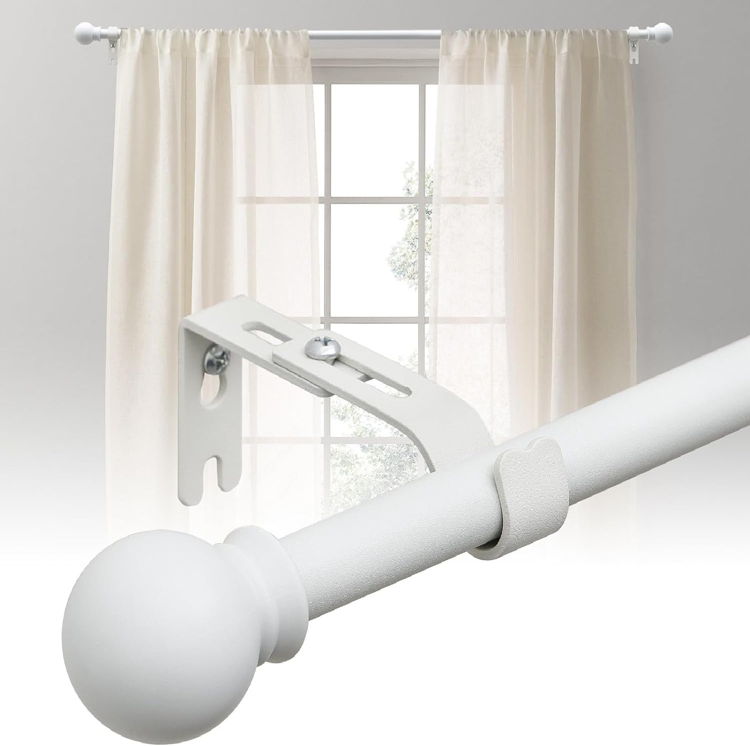 For Window size 36″-62″ long Matte White HD metal Window Curtain Rod rail 1 pack