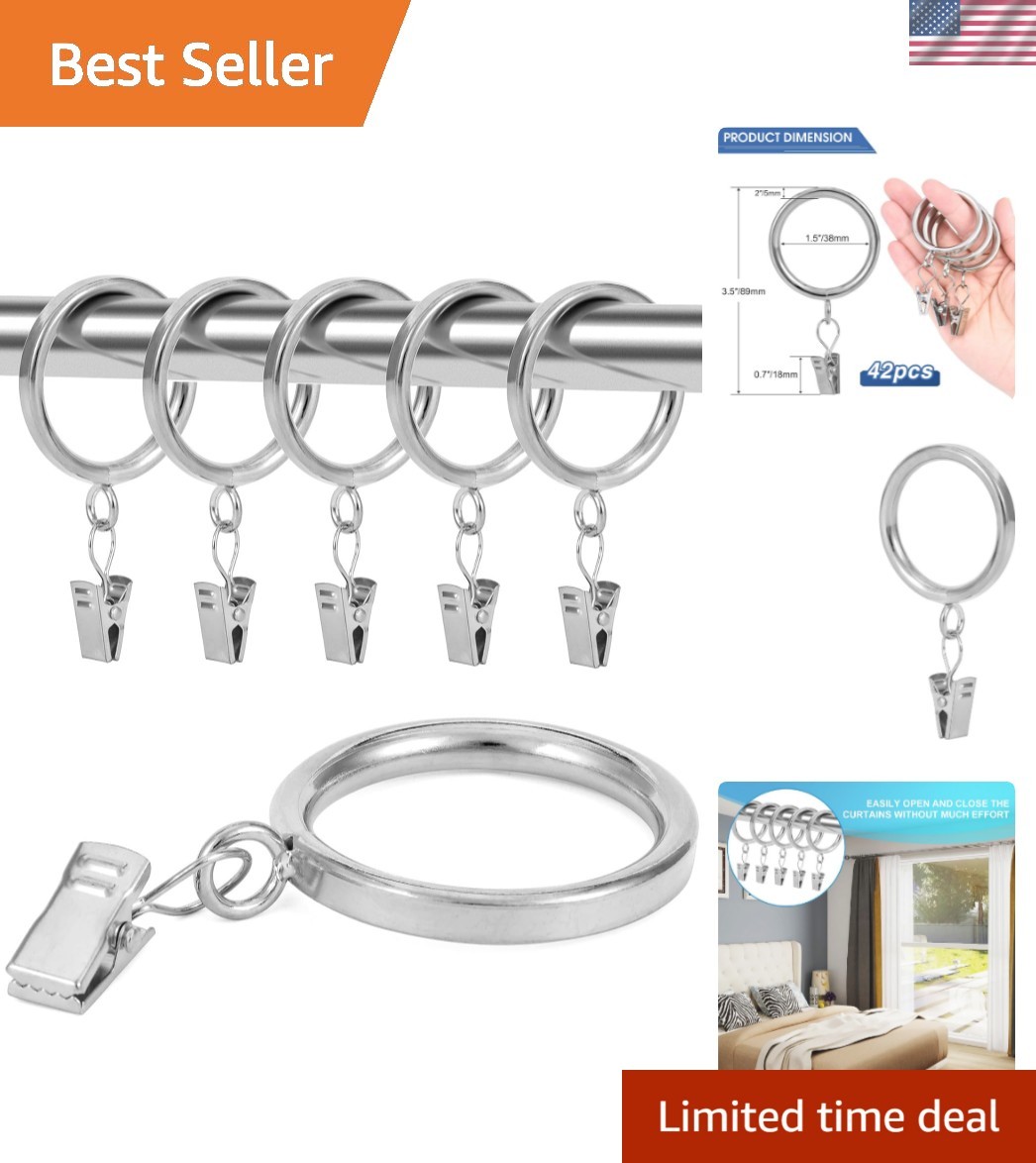 Elegant Satin Nickel Curtain Rings Set of 42 – Easy Install 1.5” Inner Diameter