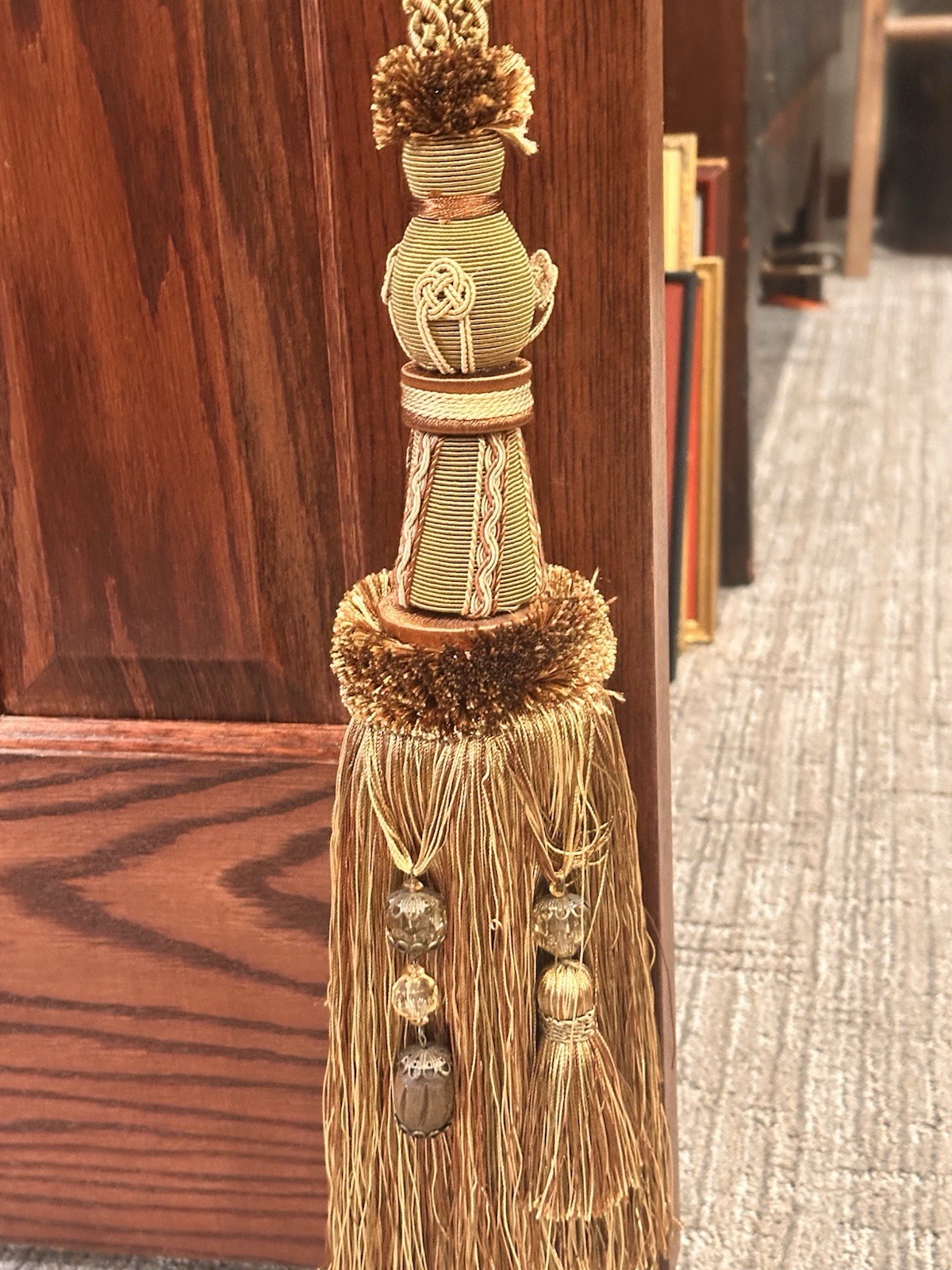 LARGE 40″ SPREAD CURTAIN DRAPE CORD ROPE TIE BACK 18″ TASSEL BEAD GOLD BRONZE EU