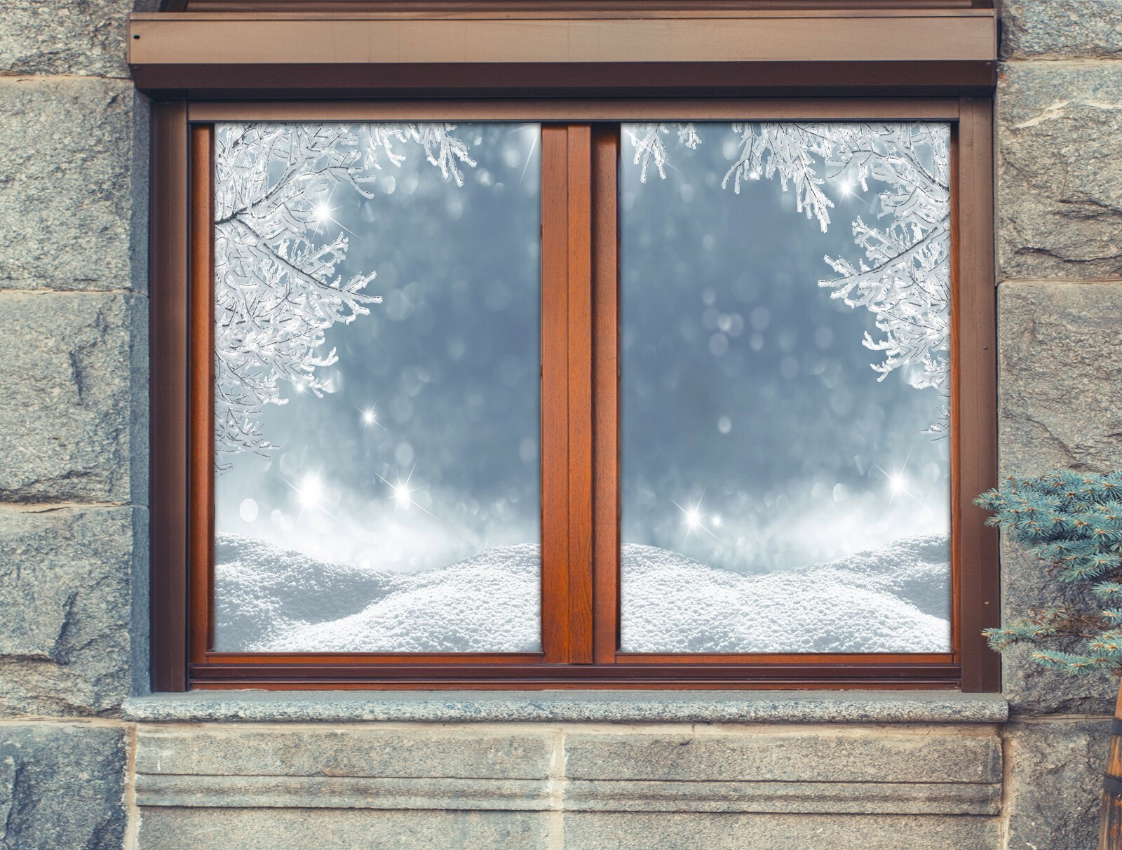 3D Winter 143NAO Window Film Print Sticker Cling Stained Glass UV Block Fay