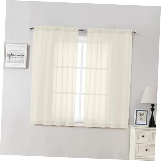 Sheer Curtains 54 Inch Length 2 Panels, Voile 42″W x 54″L (Pack of 2) Cream