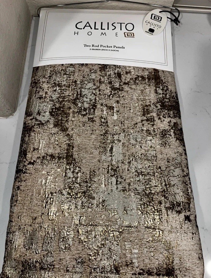 1-NWT CALLISTO HOME GOLD ABSTRACTCHENILLE CURTAINS SET OF 2 36″x 96″ PANELS