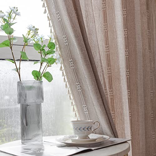Linen Embroidery Striped Farmhouse 52″W x 96″L (Pack of 2) Khaki Embroidery