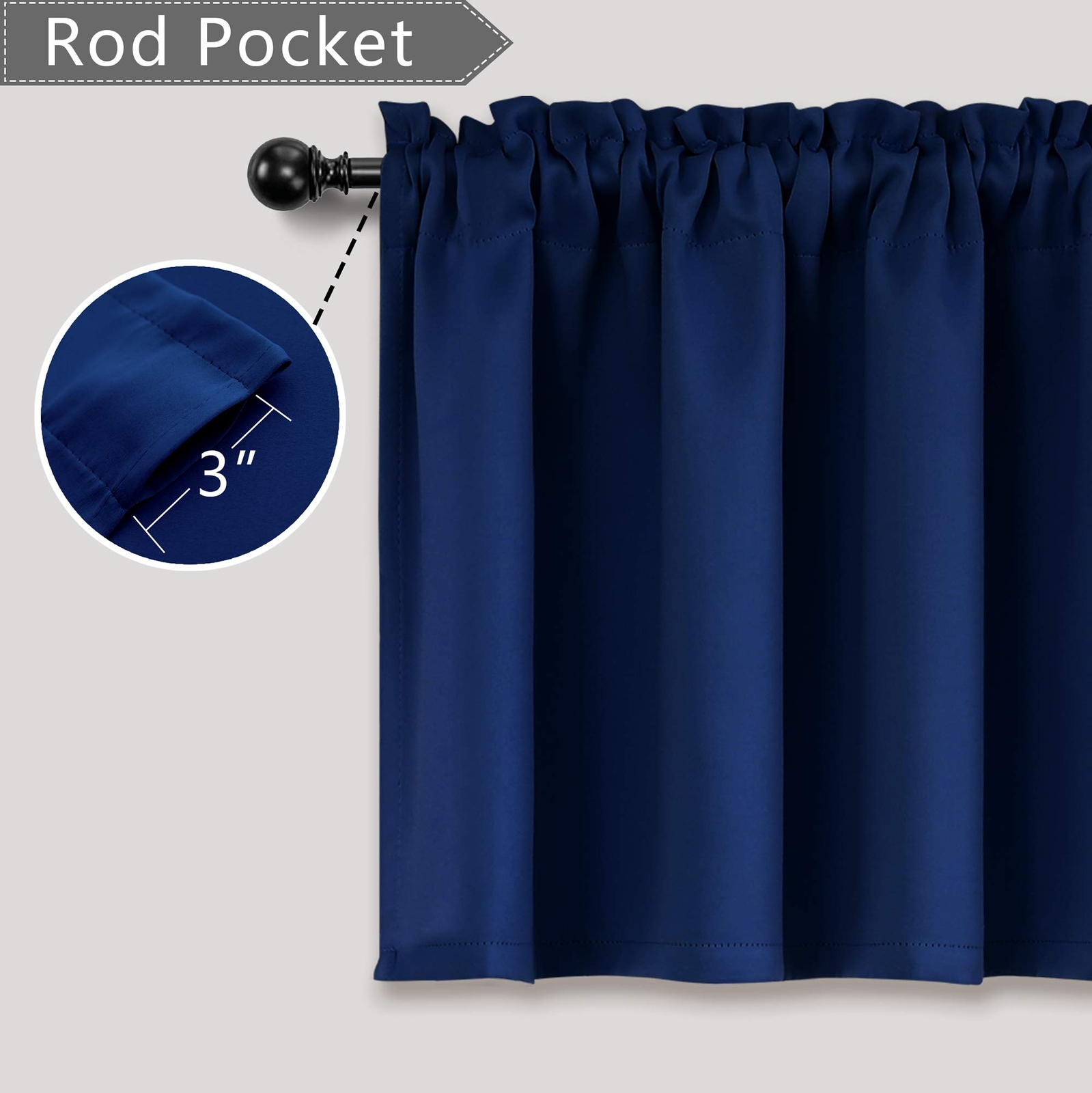 Navy Blue Window Valances For Kitchen 2 Pack Rod Pocket Blackout Light Blocking