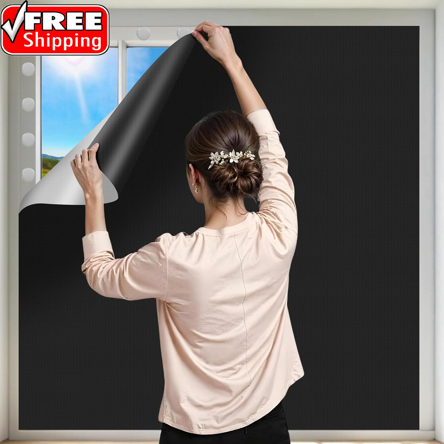 100% Black Out Window Cover Portable Blackout Shades Adhesive Thermal Blackout B