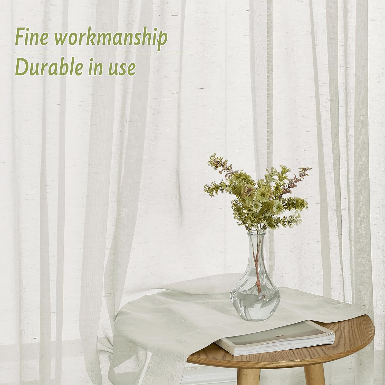 Natural Linen Back Tab Curtains 84 Inch Length for Living Room 2 Panel Pocket Dr