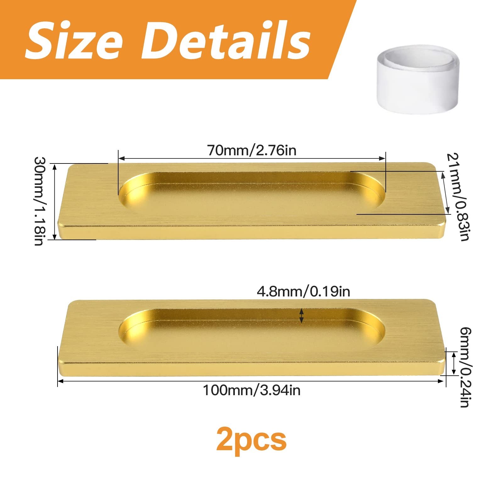 MOROBOR Self-Stick Rectangular Sliding Door Pulls, 2pcs Aluminum Alloy Flush …