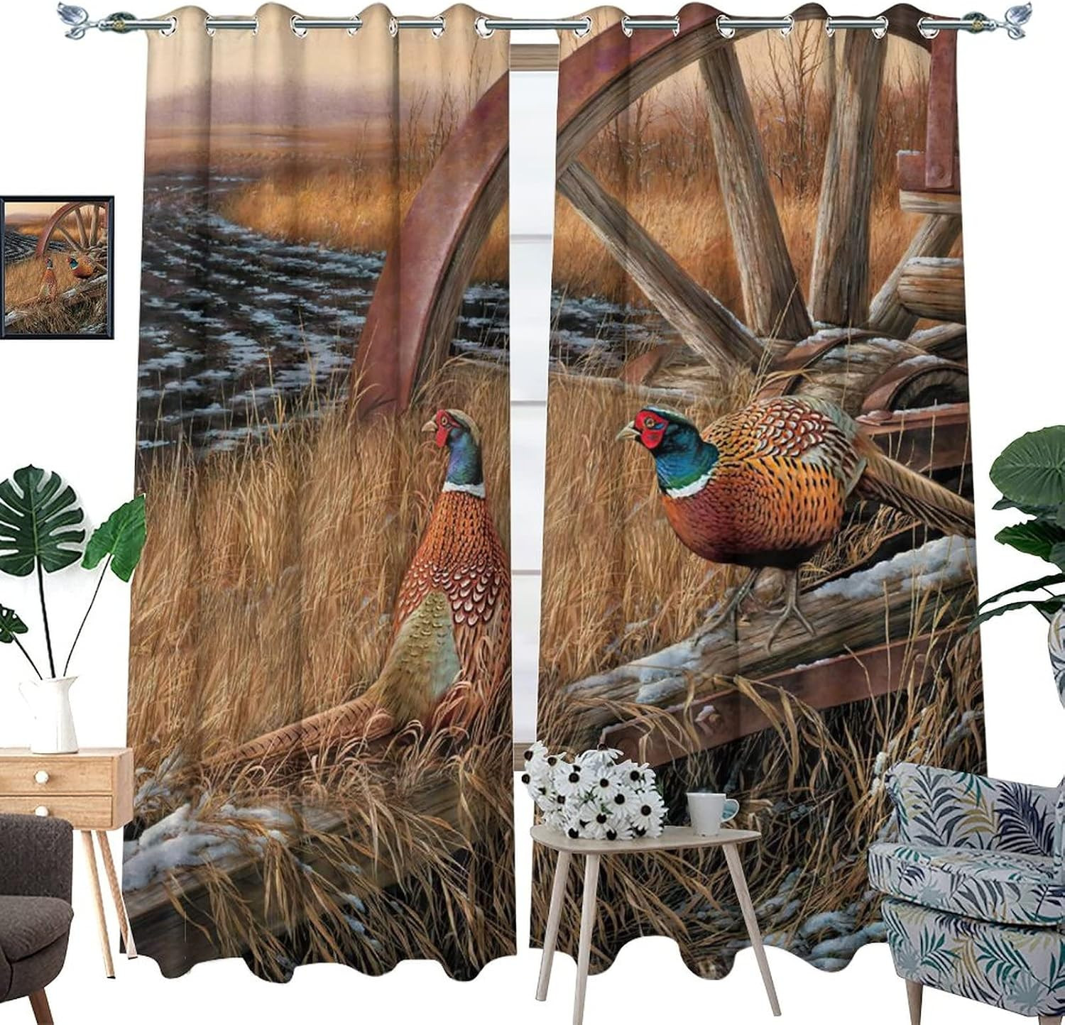 Rustic Pheasants Blackout Curtains – Camouflage Wildlife Pheasants Retro Forest