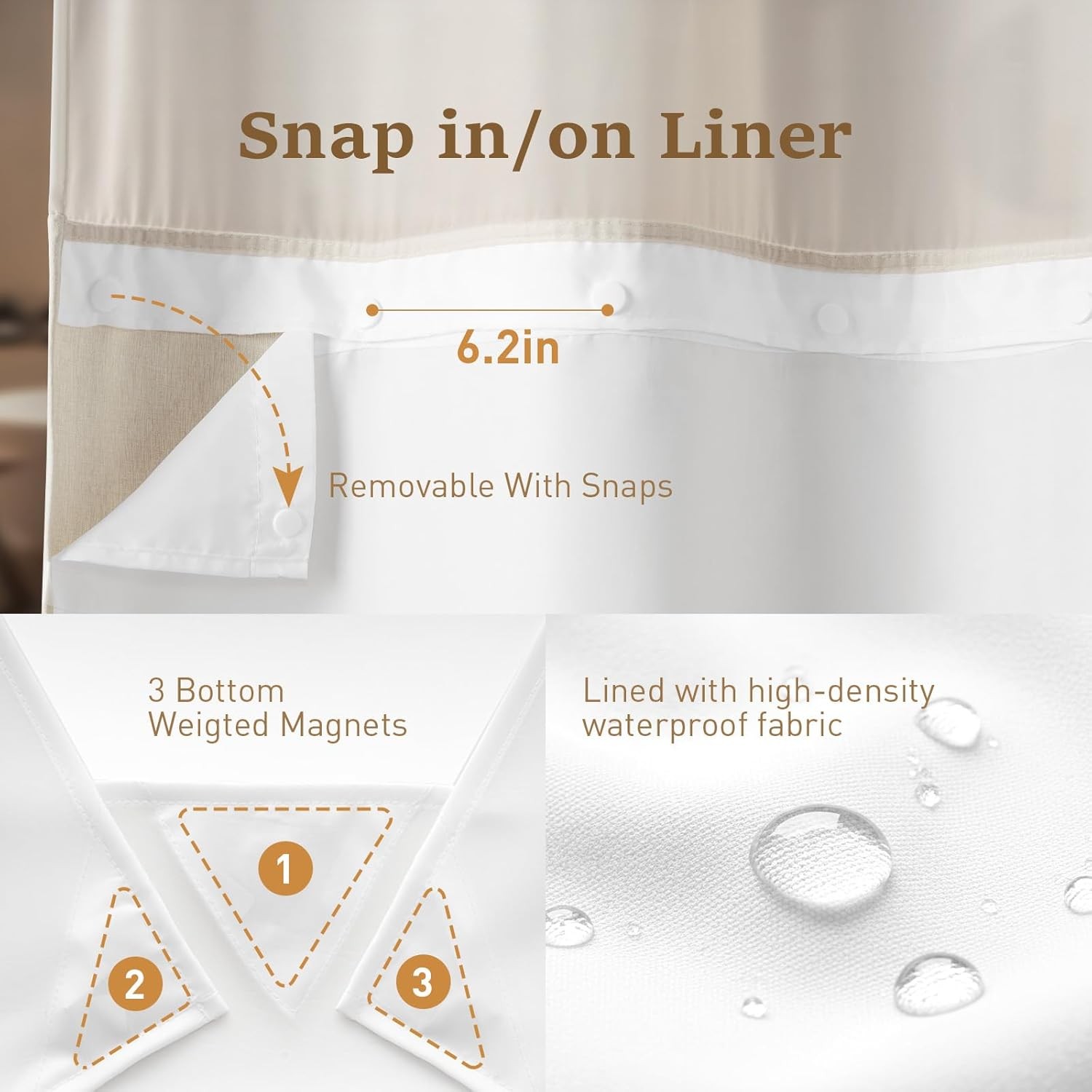 Ringless Extra Long Shower Curtain, 99 (96) Inch Tall Linen Textured Waterproof