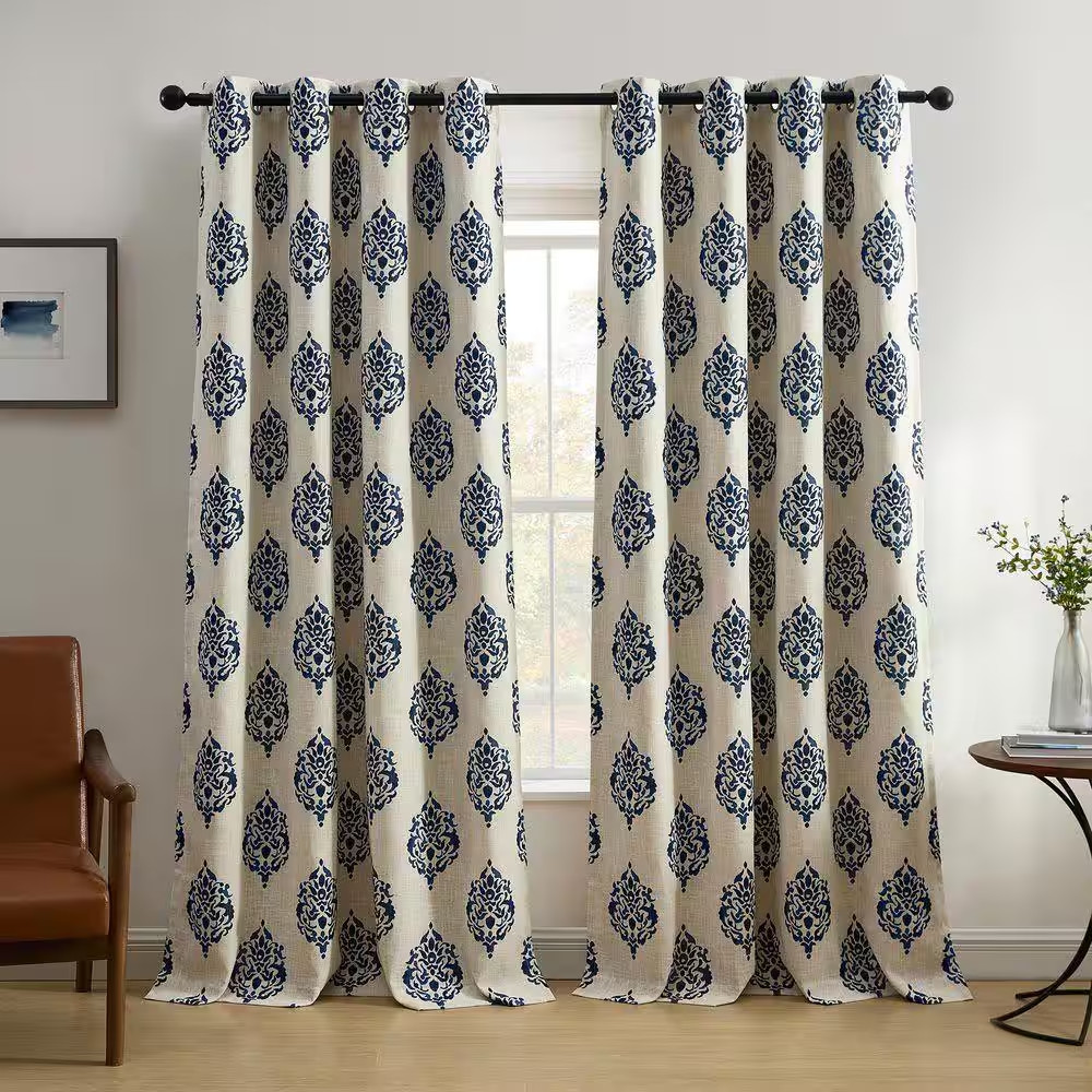 Navy Medallion Blackout Curtain – 52 In. W X 95 In. L