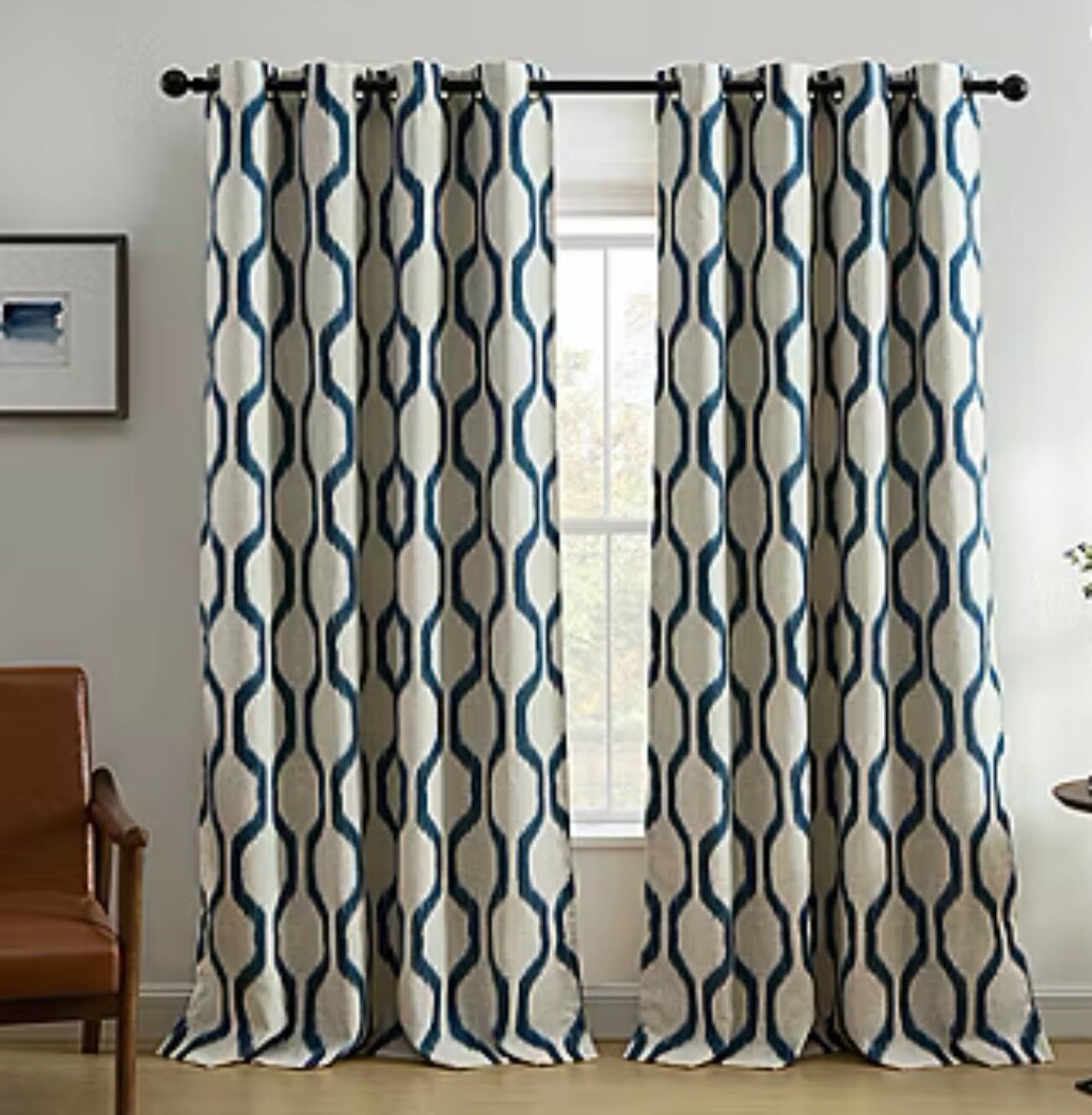 JCP ERLENE RENZO GEO IKAT GROMMET CURTAIN PANEL 50″ X 84″ INDIGO BLUE NEW
