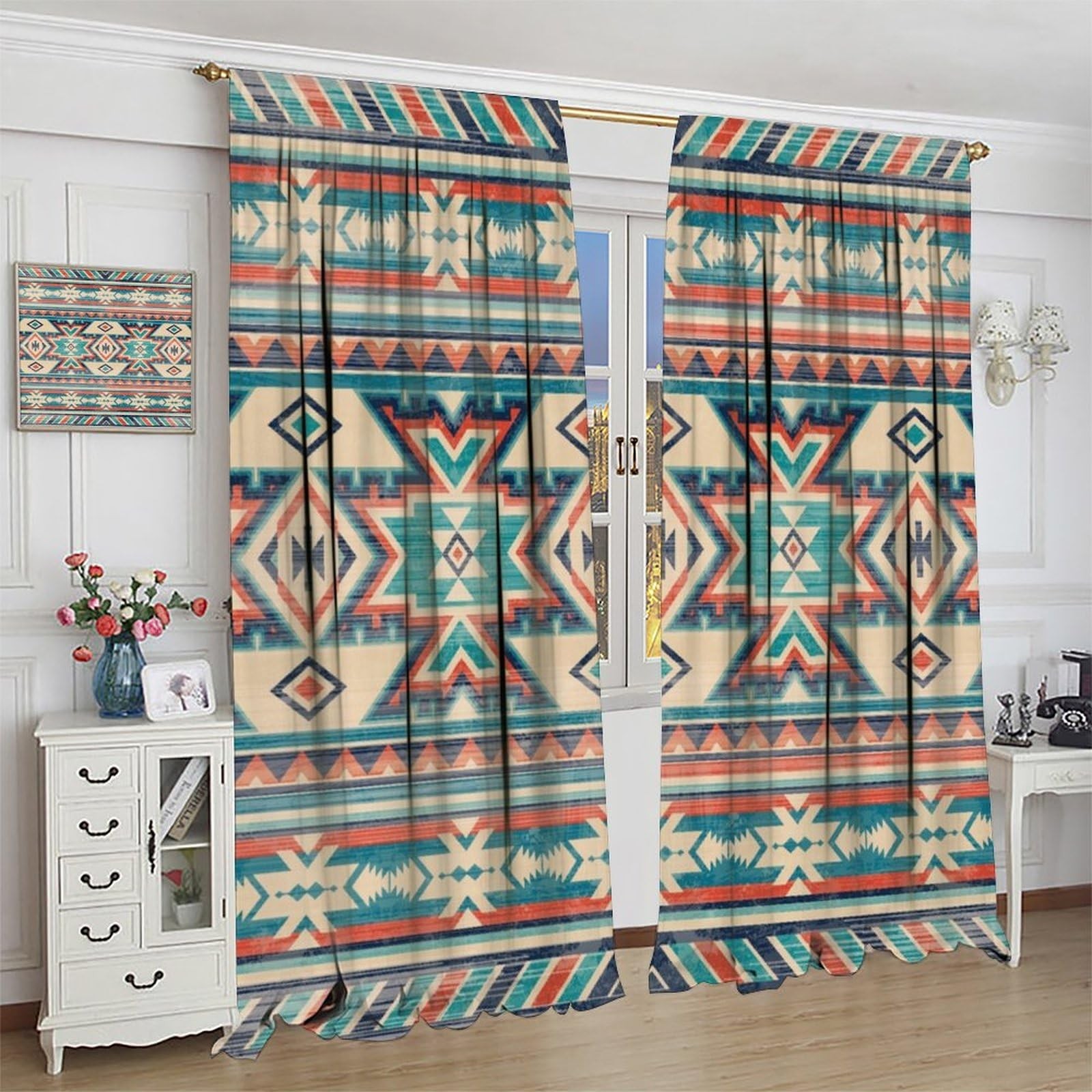 Aztec Thermal Insulated Curtain, Native Western Fantasy Boho Tribal Southwest…