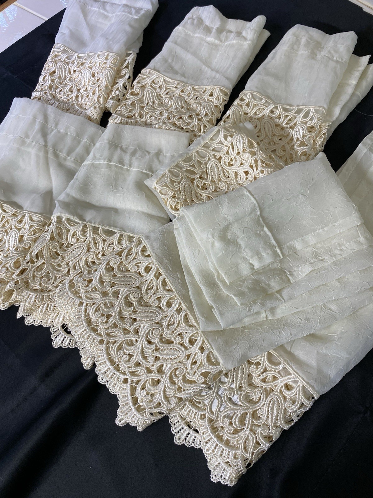 6 Ivory Lace Valance & 1 Pair Of Curtains Peri Home Collections Made In Turkey