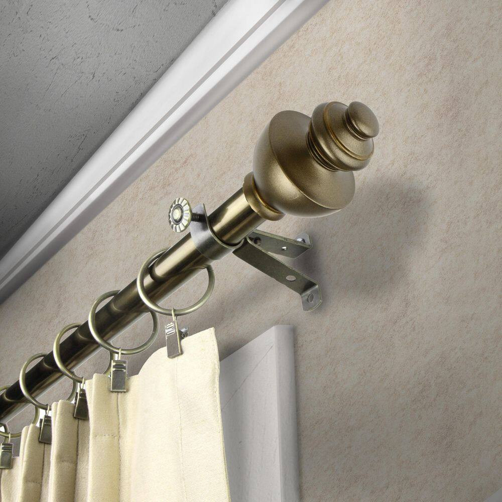 18 In. – 28 In. Telescoping Single Curtain Rod Kit in Antique Brass with Dynasty