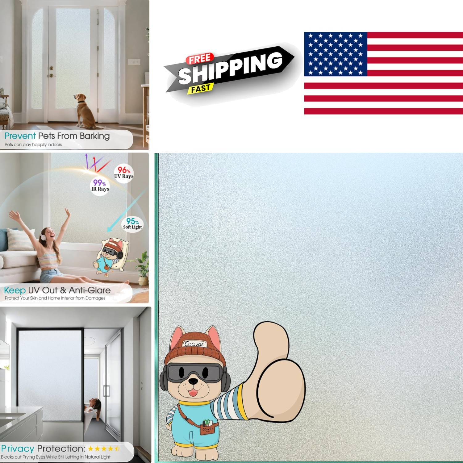 Window Privacy Film Frosted Glass 17.5 x 78.7 Inch Vinyl Anti Glare Clings