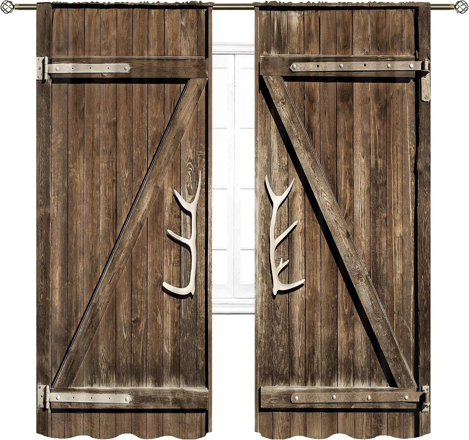Wooden Barn Door Curtains Rod Pocket Rustic Brown Barnwood Garage Gate Western F