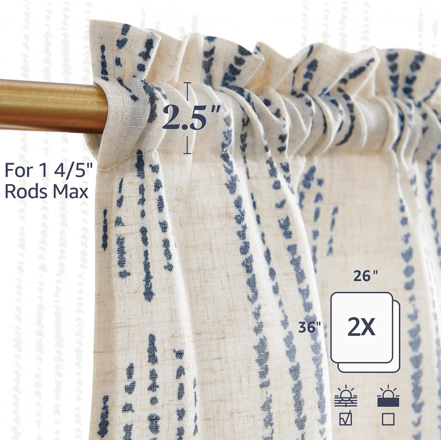Jinchan Boho Kitchen Curtains Linen Tier Curtains 36 Inches Bohemian Cafe Small