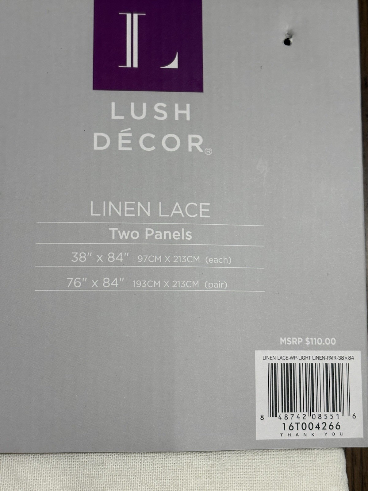 Lush Décor Linen & Lace Window Curtain Pair , 84″ x 38″ Each Light Filtering