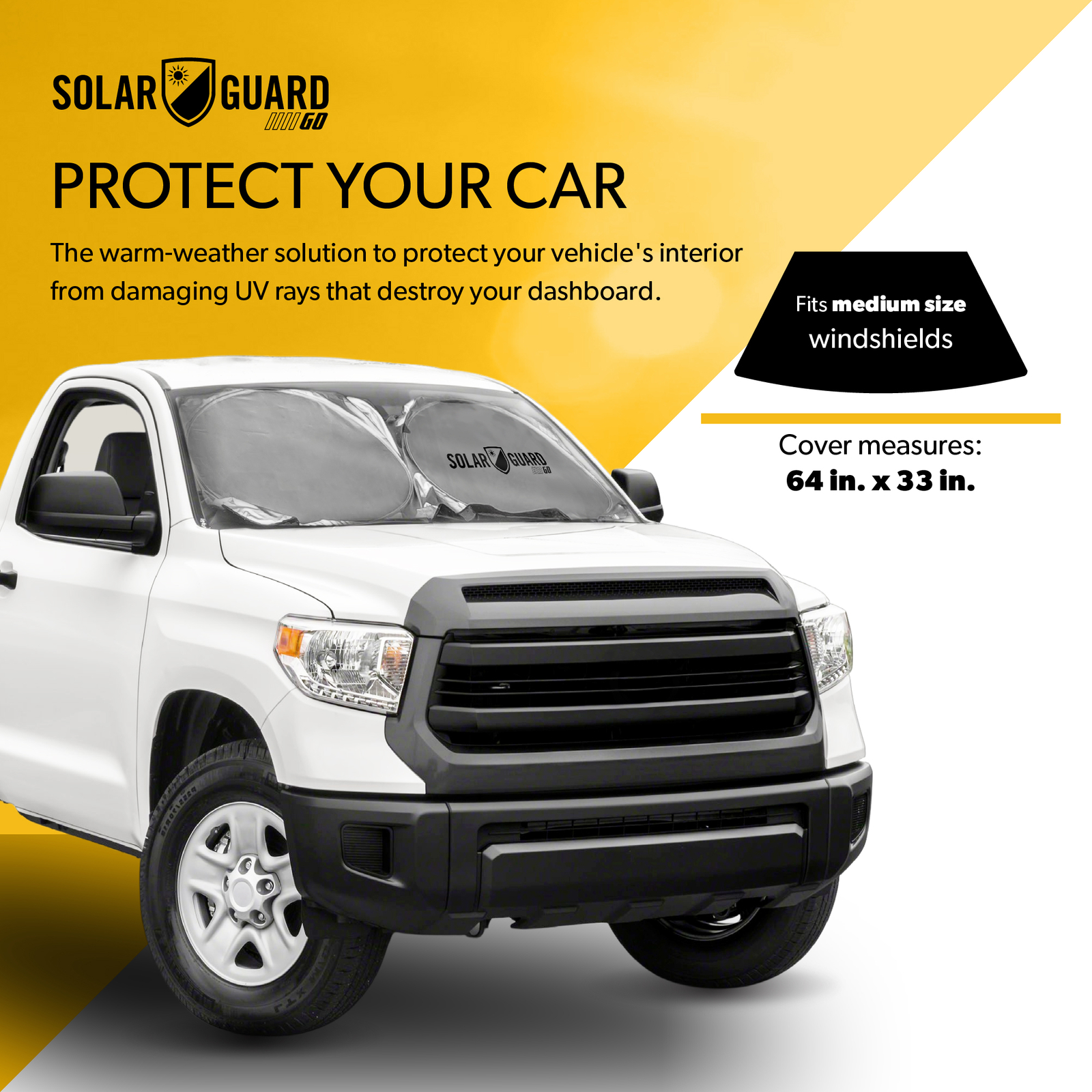 SolarGuard Go Interior Sunshade for Car Windshield, Medium Silver